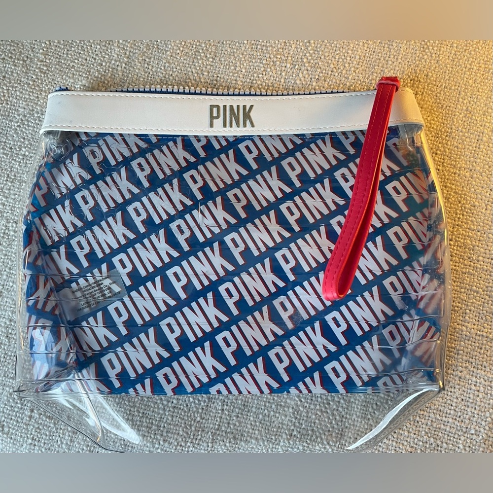 Victoria Secret PINK Zipper Cosmetic Bag. See Through Acrylic Blue Pink 10 x 8